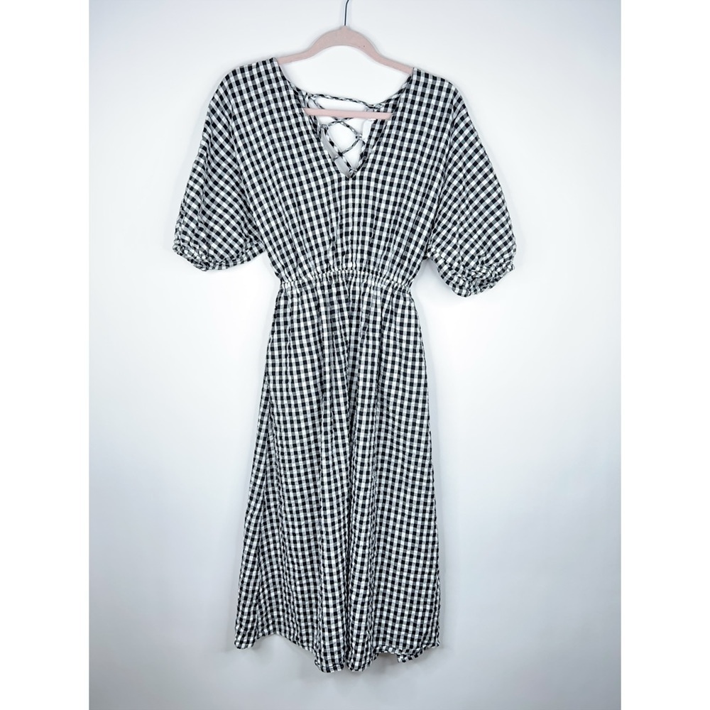 Mango Black and White Gingham Midi Dress